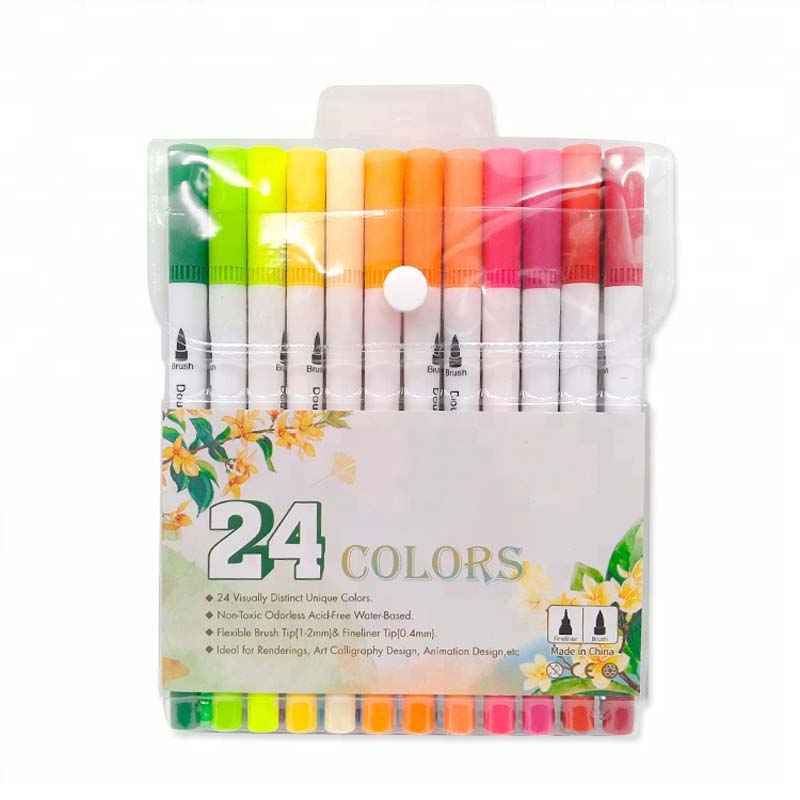 24 colors dual tip brush marker pen