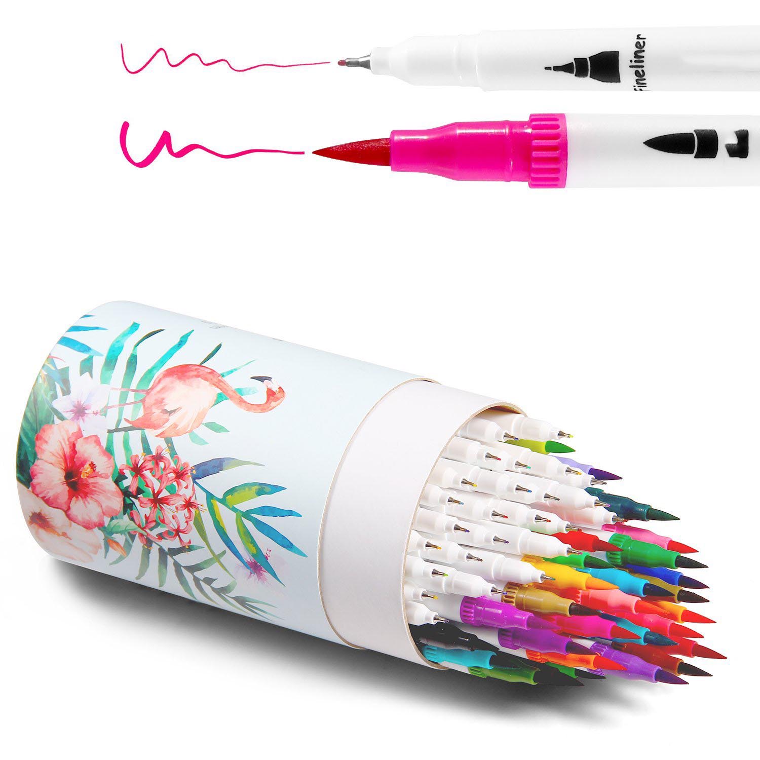 60pcs tube dual tip brush marker pen