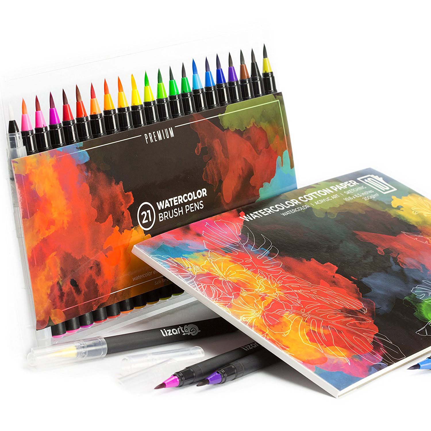 20 colors watercolor brush marker set with drawing pad